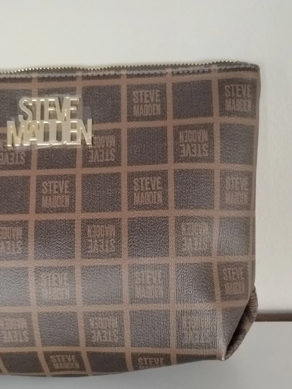 Steve Madden Brown Logo Toiletry Pouch with Wrist Strap